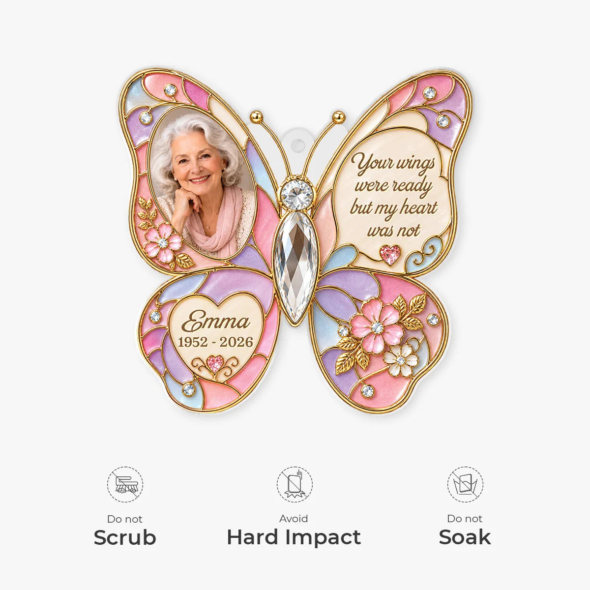 Your Wings Were Ready - Personalized Butterfly Memorial Photo Acrylic Ornament Gift