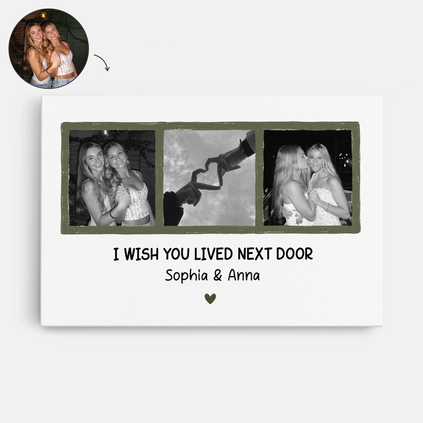 "I Wish You Lived Next Door" Personalized Photo Canvas / Poster - Custom Long Distance Best Friend Wall Art Keepsake Gift