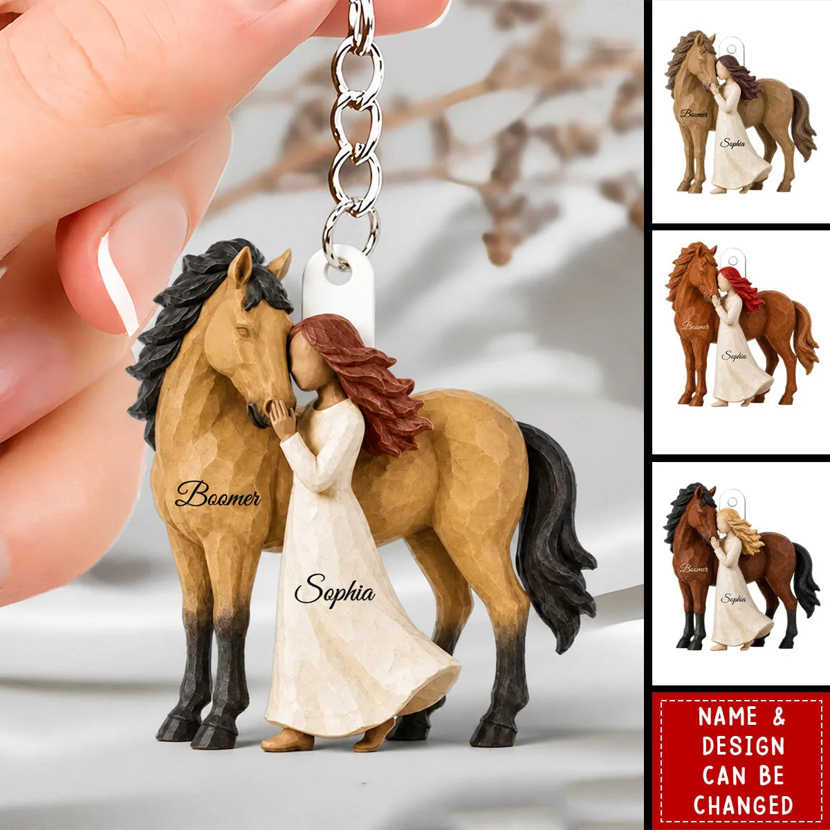 Girl Standing With Horse Personalized Acrylic Keychain - Custom Horse Lover Keepsake Gift