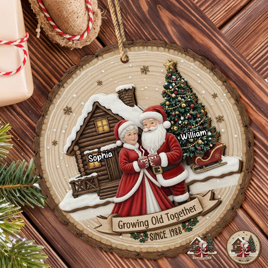 Growing Old Together Personalized Christmas Ornament - Custom Wooden Couple Keepsake Gift