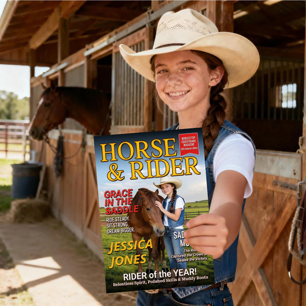 Canvas / Poster material and size view - Custom Horse Rider Magazine Cover