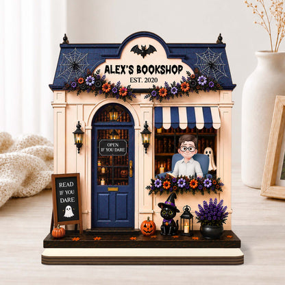 Custom Halloween Bookshop Wooden Plaque - Personalized Spooky Gift for Book Lovers