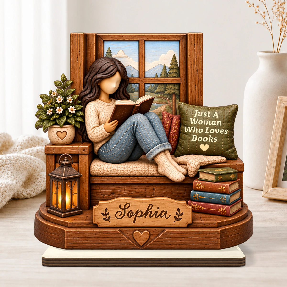 "Just A Girl Who Loves Books" Personalized Wooden Plaque - Custom Reader Gift