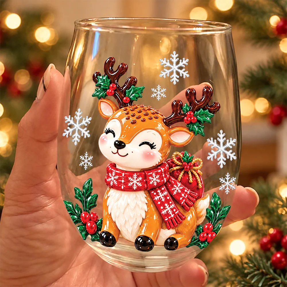 Festive Santa and Snowman Personalized Stemless Wine Glass - Christmas Drinkware for Family