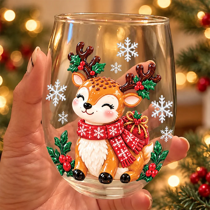 Festive Santa and Snowman Personalized Stemless Wine Glass - Christmas Drinkware for Family