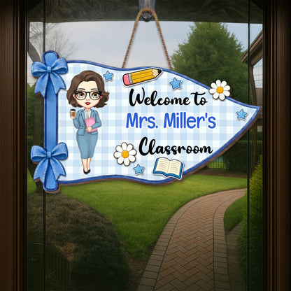 Personalized teacher wood sign with custom name and cartoon avatar for classroom door decor image 10