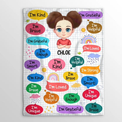 I'm Kind I'm Brave Personalized Blanket - Custom Affirmation Gift for Kids