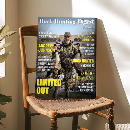 Personalized Duck Hunting Magazine Cover Canvas for Dad with personalized design details for meaningful gifting