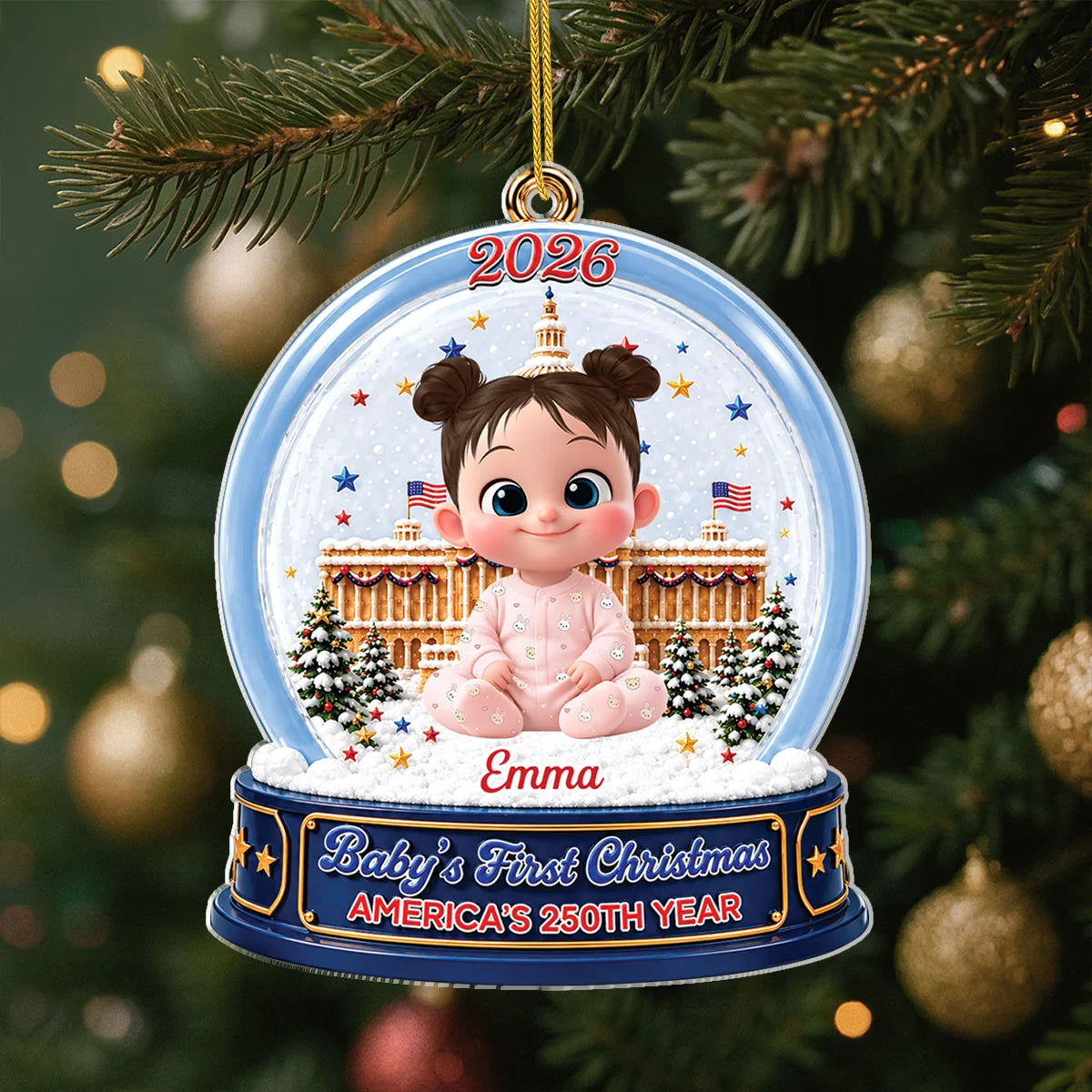 Baby's First Christmas America's 250th Year - Personalized Acrylic Ornament for Newborn Keepsake