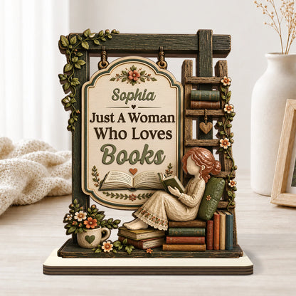 Just A Girl Who Loves Books Personalized Wooden Plaque - Custom Bookworm Desk Decor Gift