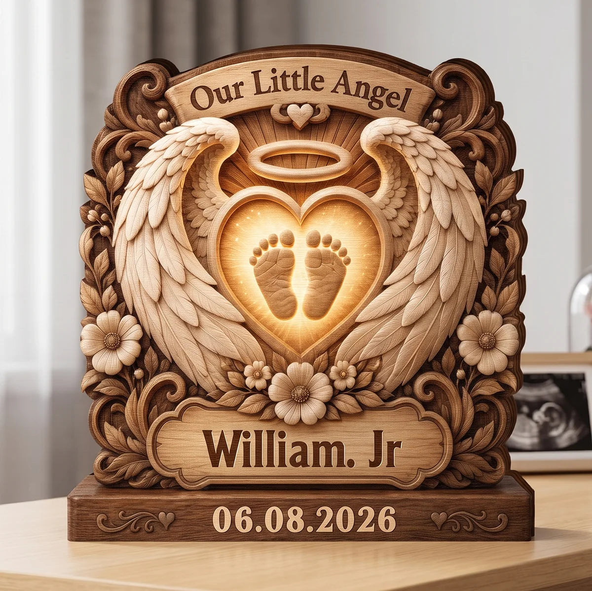 Our Little Angel Personalized Baby Memorial Wooden Block - Custom Name Gift for Parents