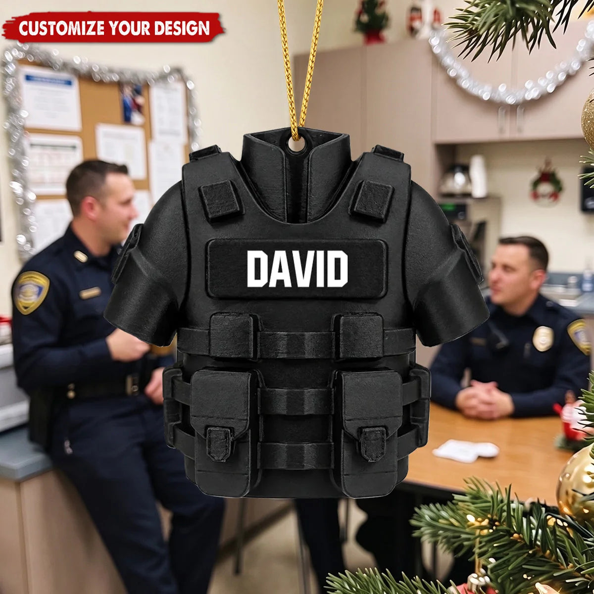 Custom Police Vest Uniform Wooden Ornament - Personalized Name Keepsake for Law Enforcement