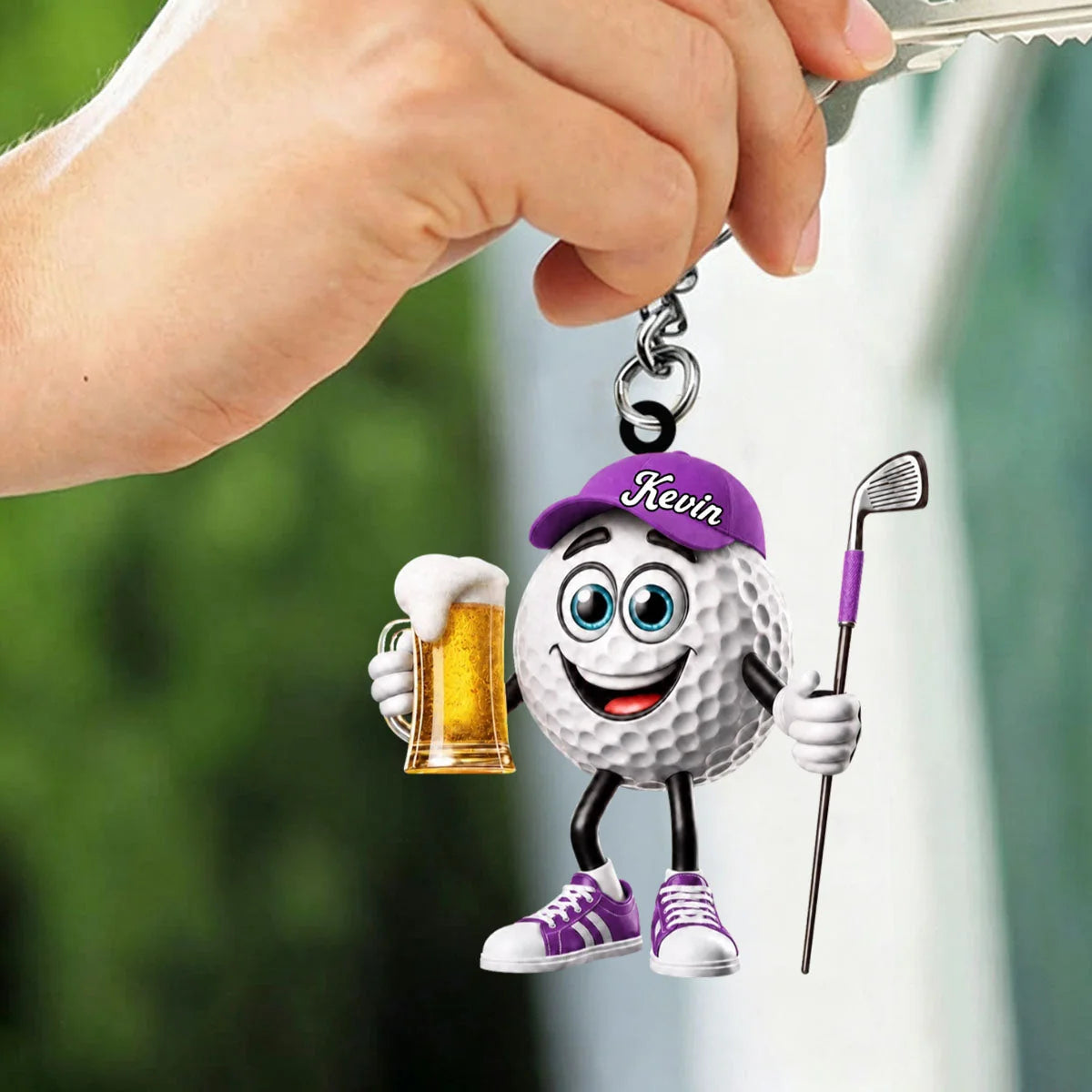 Toasting Golf Mascot Keychain - Personalized Funny Beer Golf Gift for Golfers