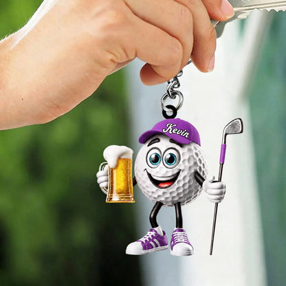 Toasting Golf Mascot Keychain - Personalized Funny Beer Golf Gift for Golfers
