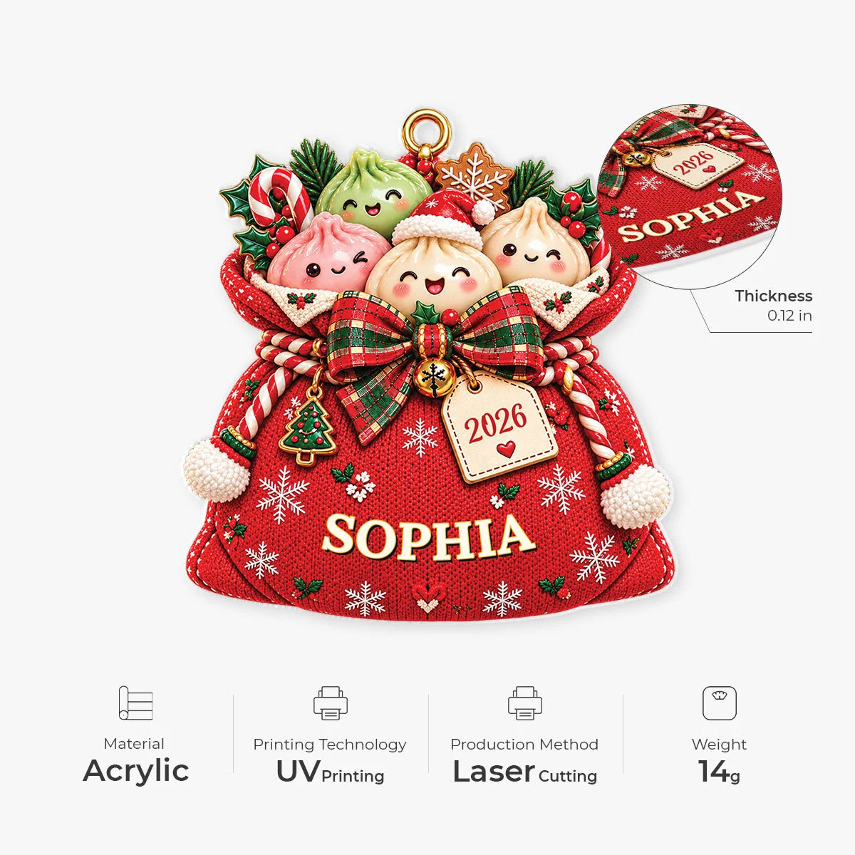 Cute Dumpling Sack Personalized Christmas Acrylic Ornament - Custom Gift for Kids and Family