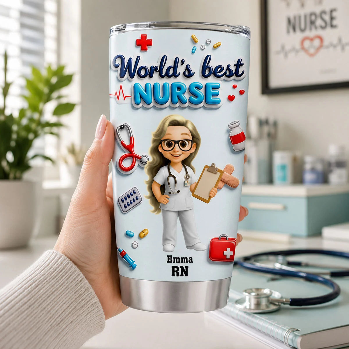 World's Best Nurse Personalized Nurse Tumbler - Custom RN Gift for Nurse Appreciation