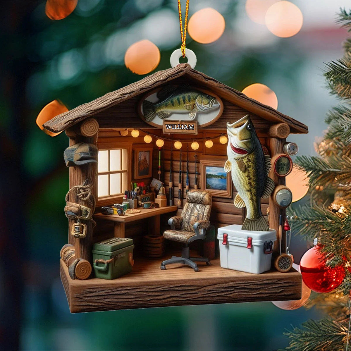Personalized Fishing Tool Cabin Ornament - Custom Fisherman Keepsake Gift for Anglers