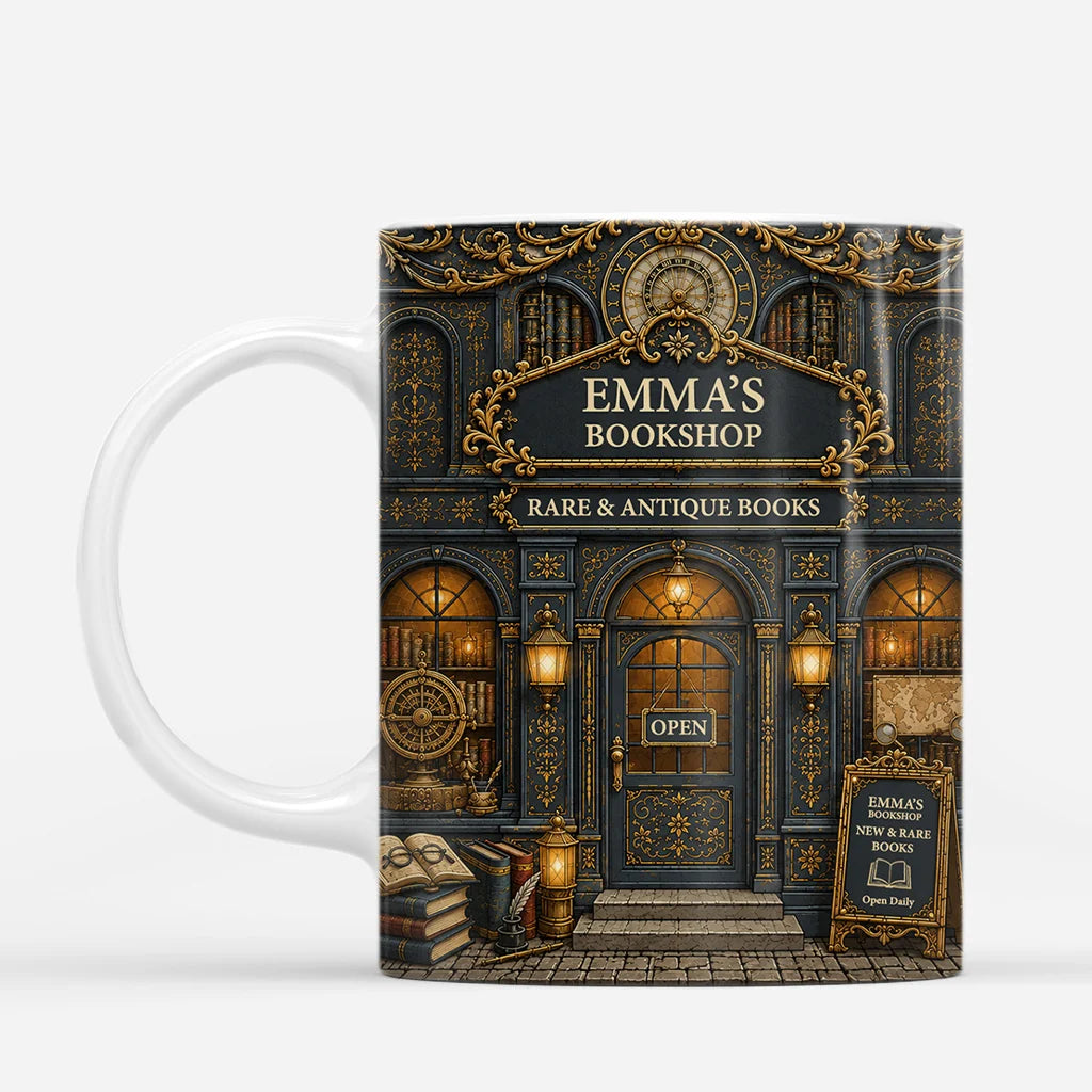 Custom Vintage Bookshop Mug - Personalized Antique Books Coffee Mug for Readers and Book Lovers
