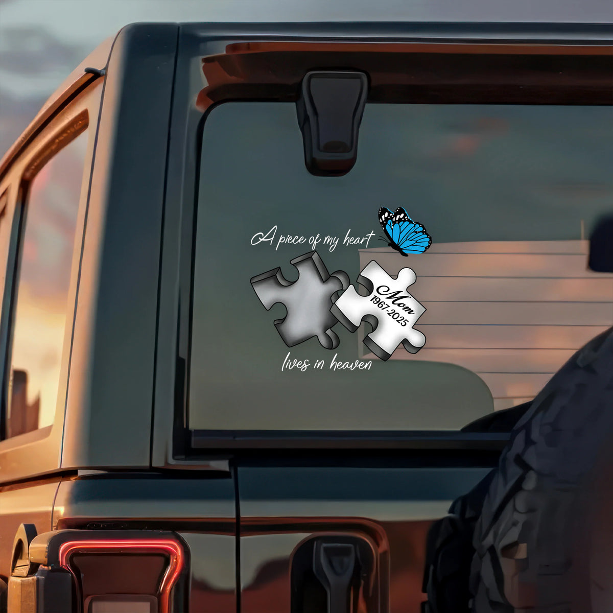A Piece Of My Heart Lives In Heaven - Personalized Car Window Memorial Decal