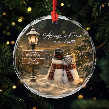 Always and Forever in Our Hearts - Personalized Memorial Glass Ornament for Mom and Dad
