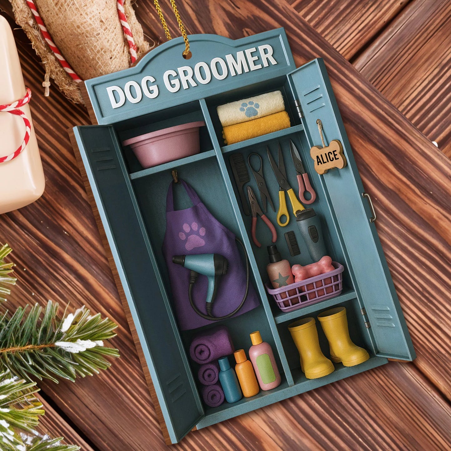 Personalized dog groomer wood ornament with custom name sign - unique Christmas gift for pet stylists