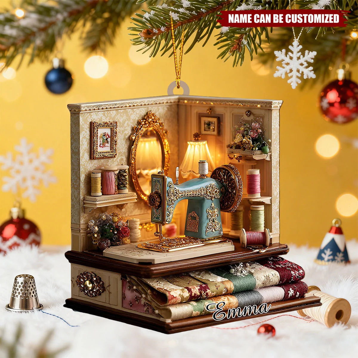 Vintage Sewing Machine Personalized Wooden Ornament - Christmas Gift for Quilter