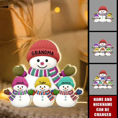Grandma & Grandkids Snowman Personalized LED Light Box - Custom Christmas Gift from Grandkids