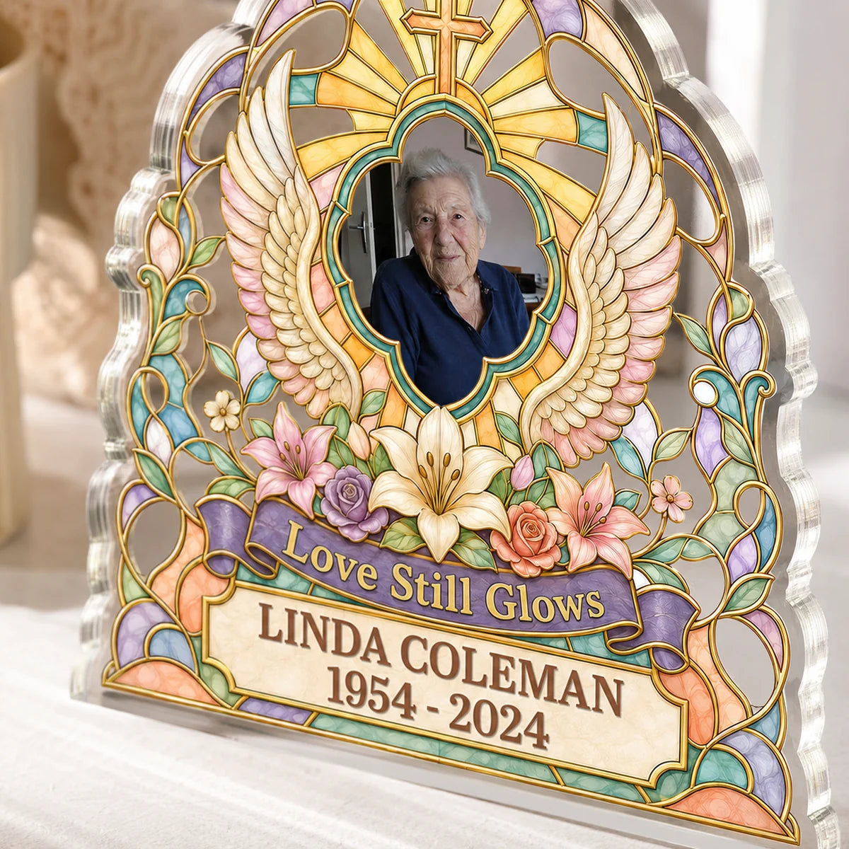 "Love Still Glows" Personalized Memorial Acrylic Plaque - Custom Bereavement Keepsake for Family