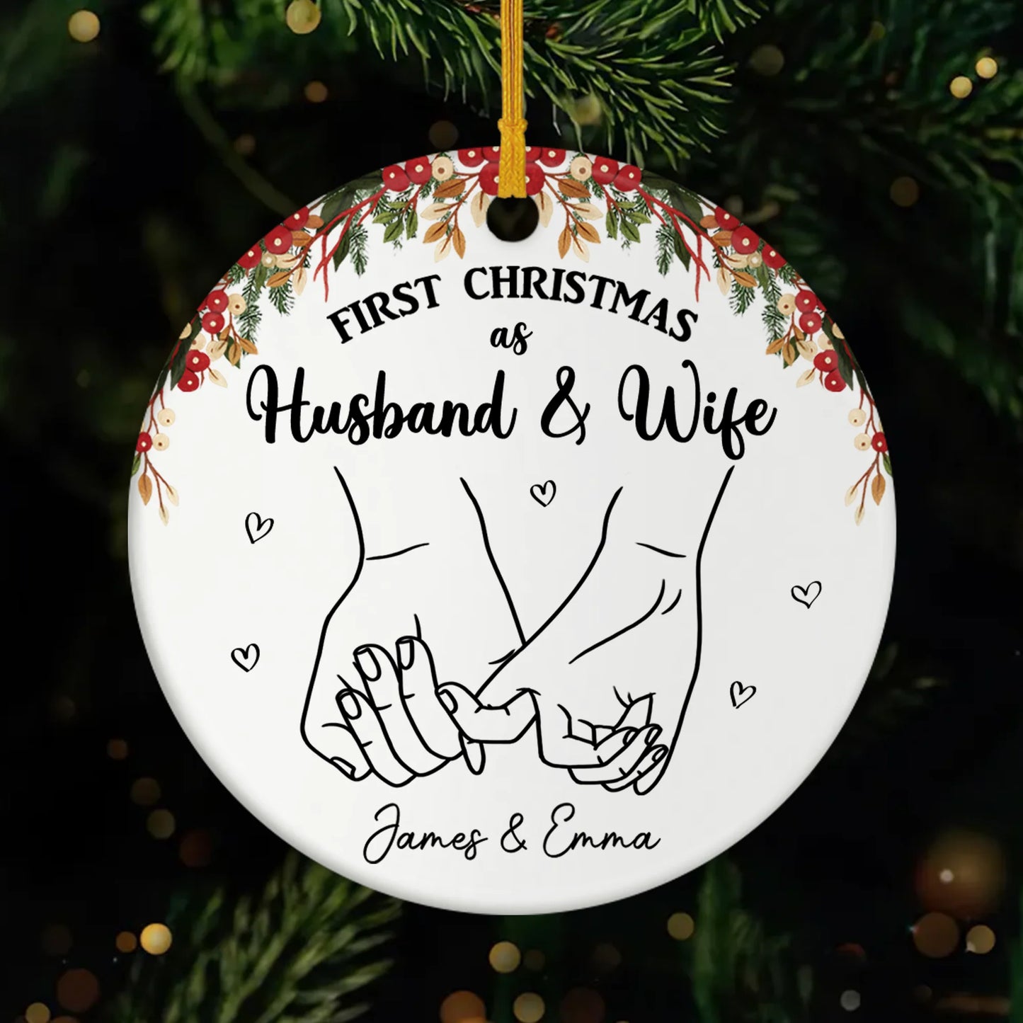 "First Christmas as Husband & Wife" Personalized Ceramic Ornament - Custom Gift for Newlywed Couples