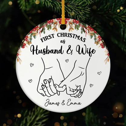 "First Christmas as Husband & Wife" Personalized Ceramic Ornament - Custom Gift for Newlywed Couples