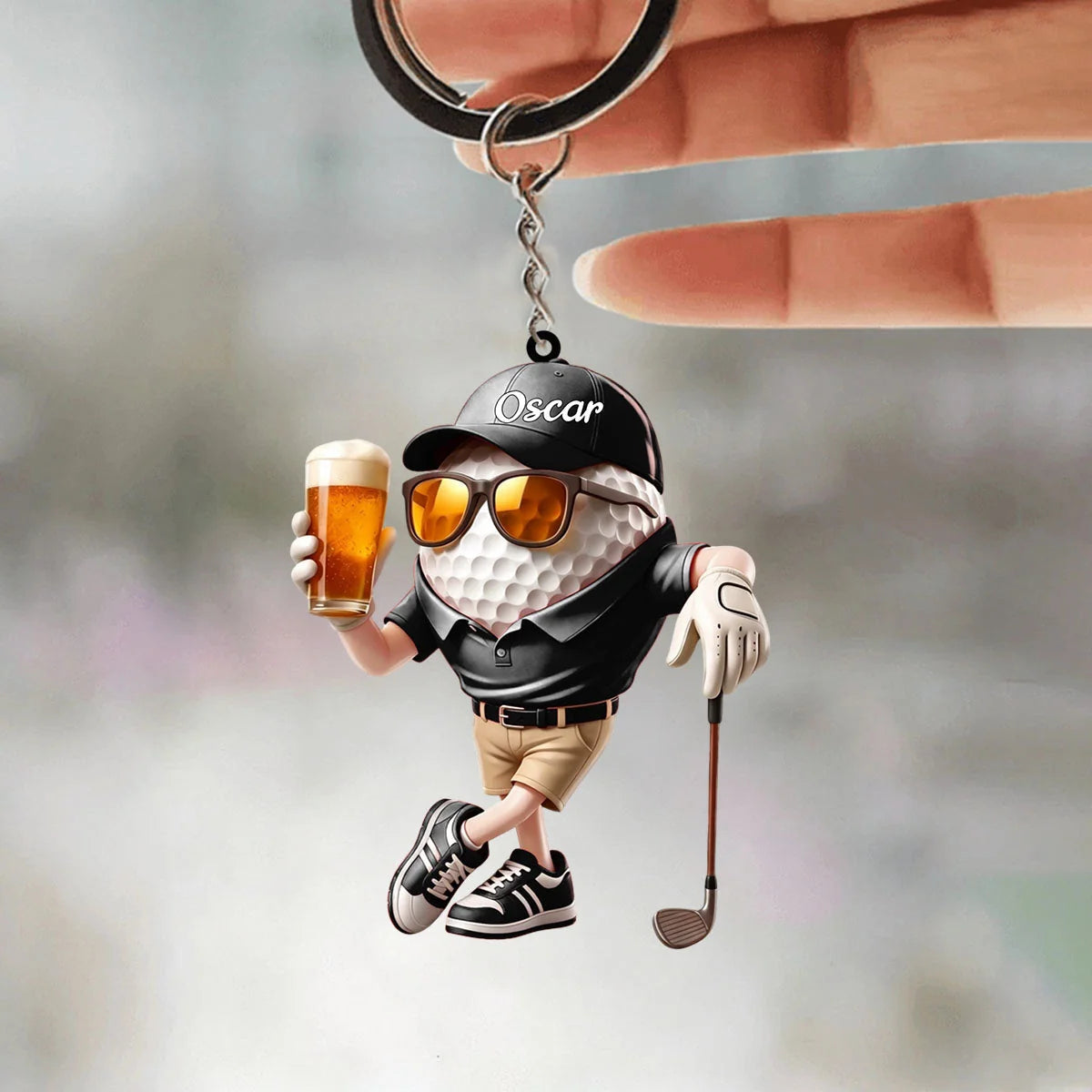 Funny Beer Golf Personalized Acrylic Keychain - Custom Name 19th Hole Keepsake for Golf Lovers