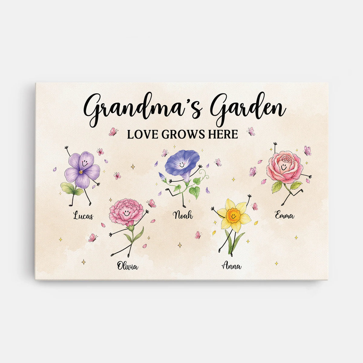 Grandma's Garden Love Grows Here Personalized Canvas / Poster - Custom Gardening Wall Art Gift