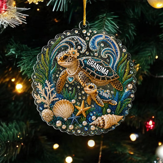 Personalized Grandma Sea Turtle Ornament for Grandma with personalized design details for meaningful gifting