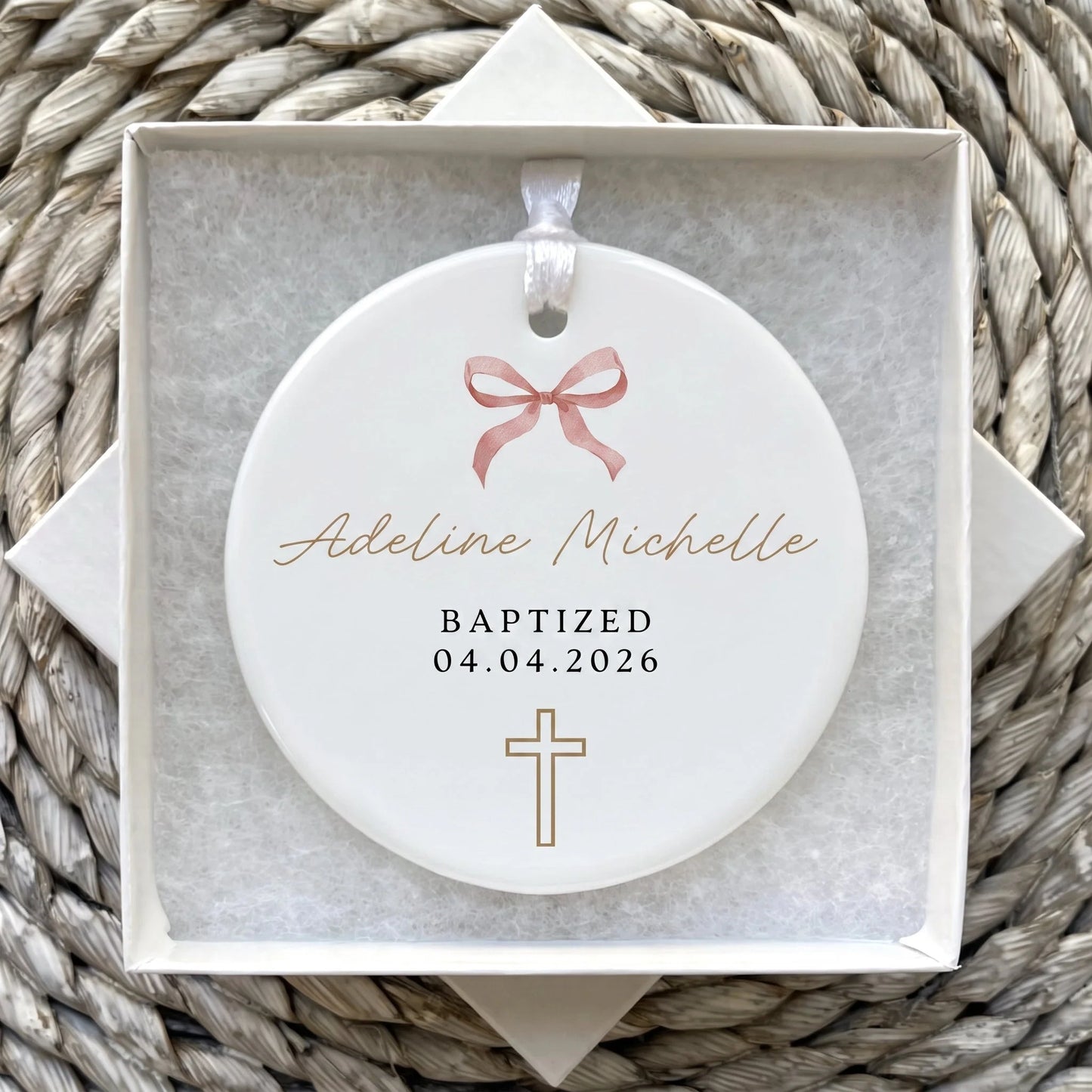 Personalized Baptism Ceramic Ornament - Custom First Communion Keepsake Gift