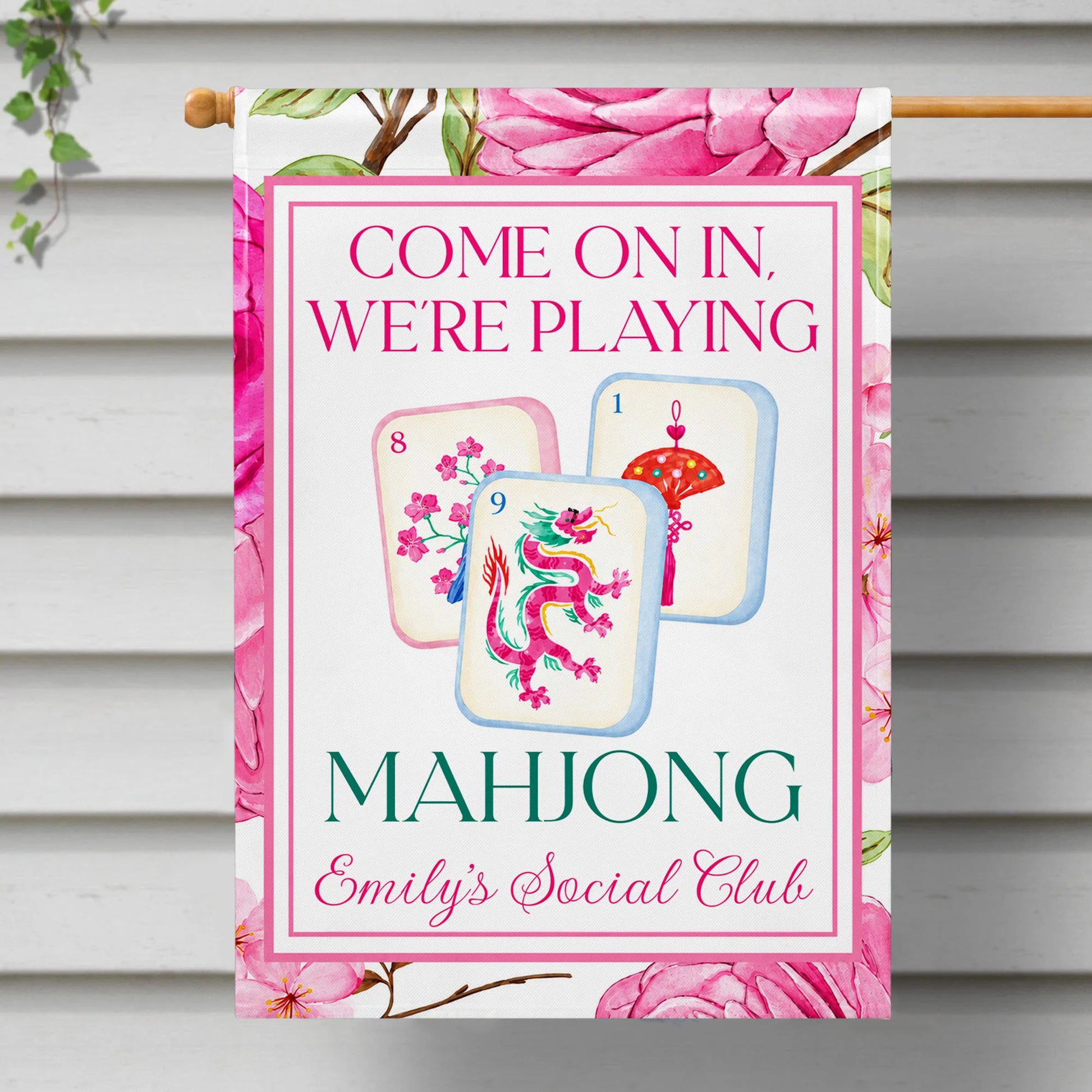 Come On In We're Playing Mahjong Personalized Garden Flag - Custom Social Club Yard Decor