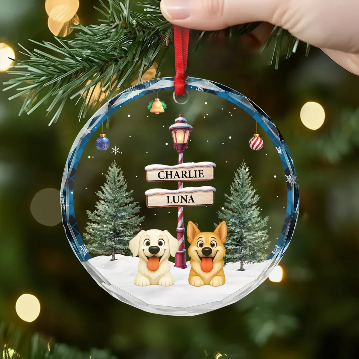 Personalized Dog Christmas Glass Ornament - Custom Pet Name Keepsake for Dog Lovers
