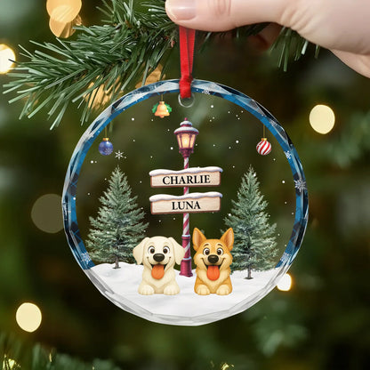 Personalized Dog Christmas Glass Ornament - Custom Pet Name Keepsake for Dog Lovers