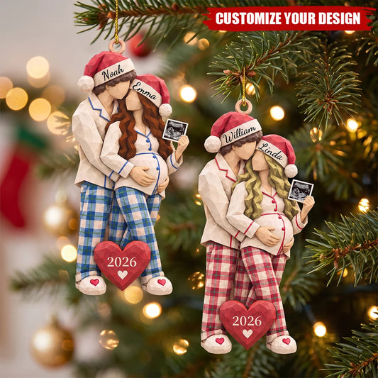 Expecting Couple Ultrasound Personalized Wooden Ornament - Christmas Keepsake for Mom and Dad to Be