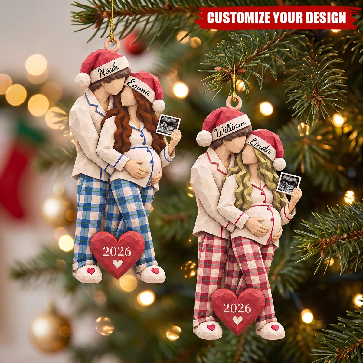 Expecting Couple Ultrasound Personalized Wooden Ornament - Christmas Keepsake for Mom and Dad to Be