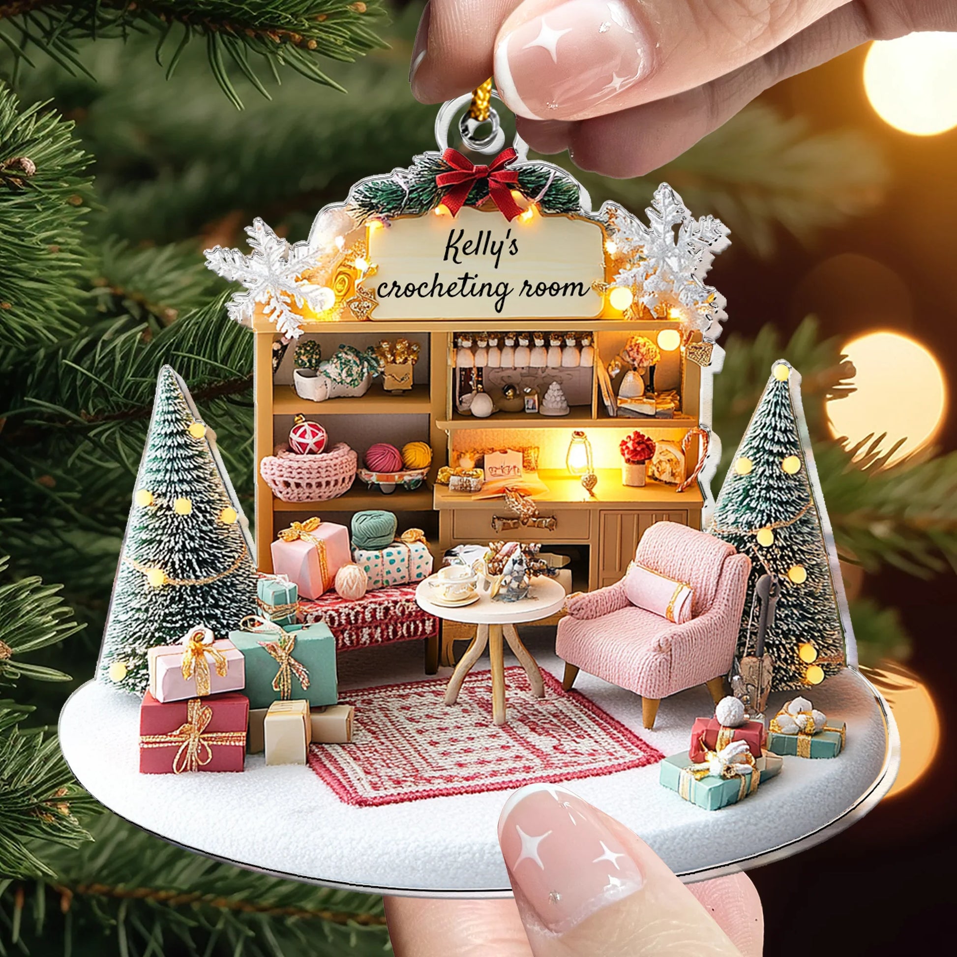 Crocheting Room Personalized Acrylic Ornament - Custom Craft Room Christmas Gift