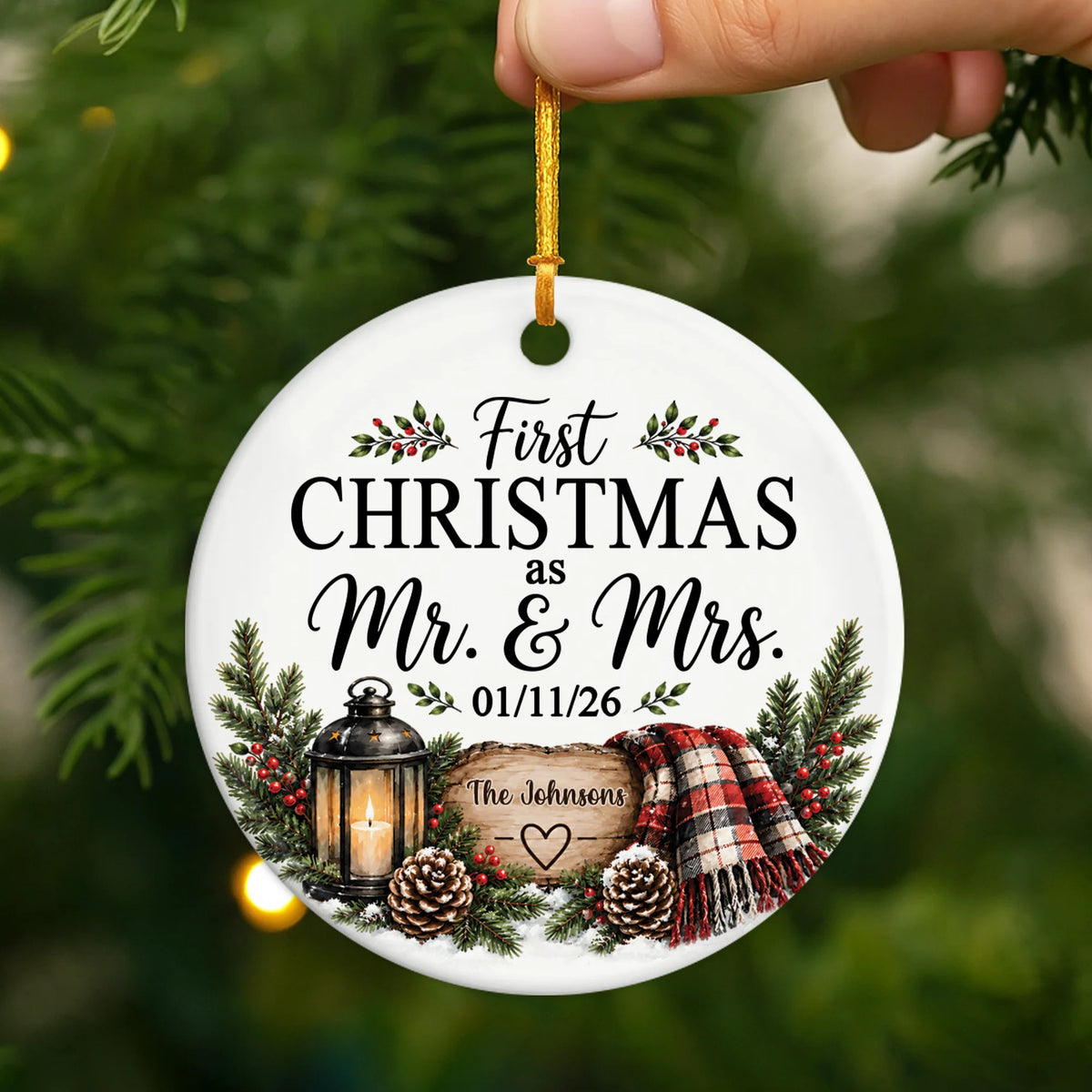 "First Christmas As Mr & Mrs" Personalized Ceramic Ornament - Custom Keepsake Gift for Newlyweds