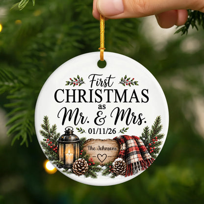 "First Christmas As Mr & Mrs" Personalized Ceramic Ornament - Custom Keepsake Gift for Newlyweds