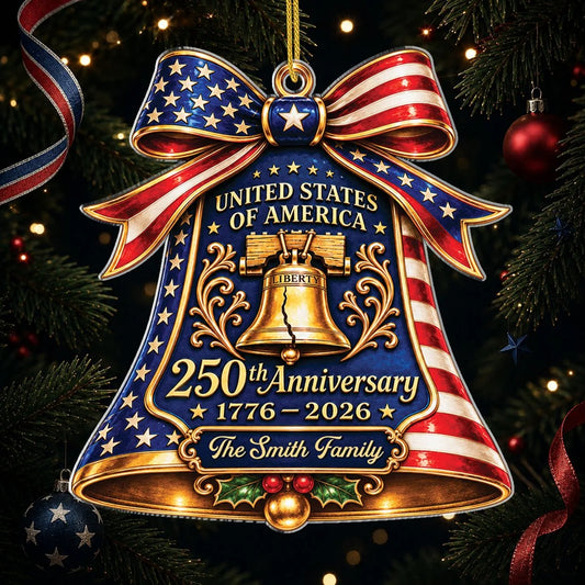 America 250th Anniversary Bell Personalized Acrylic Ornament - Custom Family Keepsake