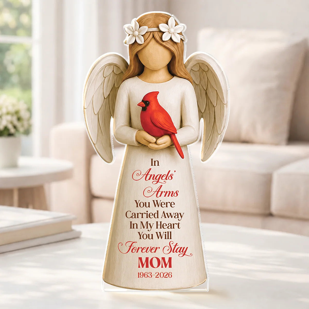 In Angels Arms Personalized Memorial Plaque - Custom Cardinal Keepsake for Loss of Loved One