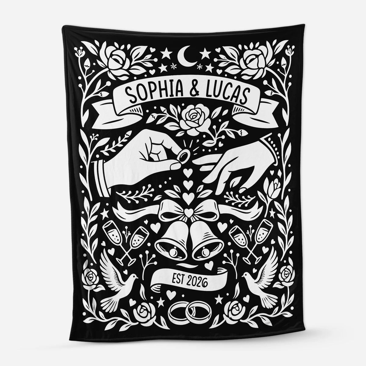 Custom Wedding Blanket with Couple Names & Year - Personalized Wedding Gift Keepsake
