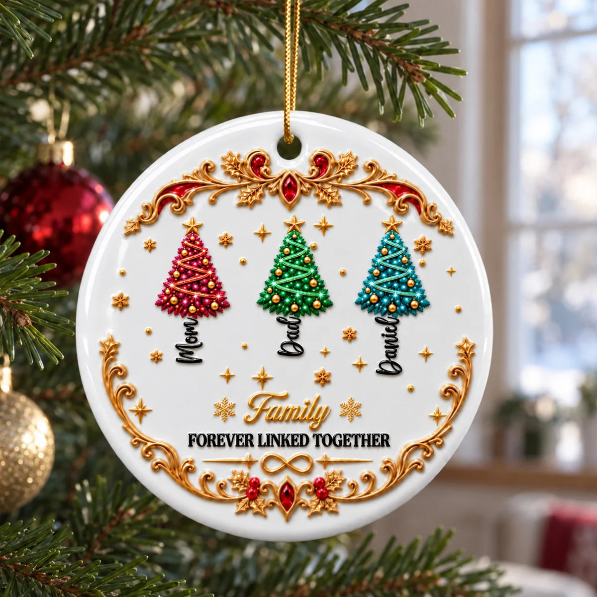 "Forever Linked Together" Personalized Christmas Tree Ornament - Custom Family Ornament