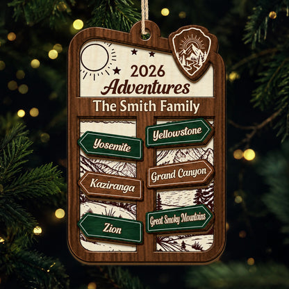 2026 Adventures Personalized Wooden Ornament - Custom Family Travel Keepsake Gift