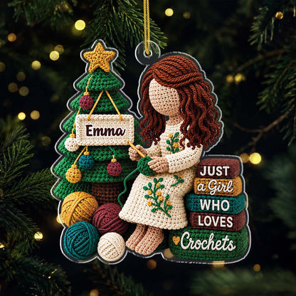 Just a Girl Who Loves Crochets Personalized Acrylic Ornament - Custom Crochet Lover Keepsake Gift for Her