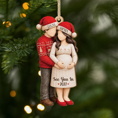 See You In 2027 Personalized Wooden Ornament - Custom Christmas Keepsake for Parents-to-Be