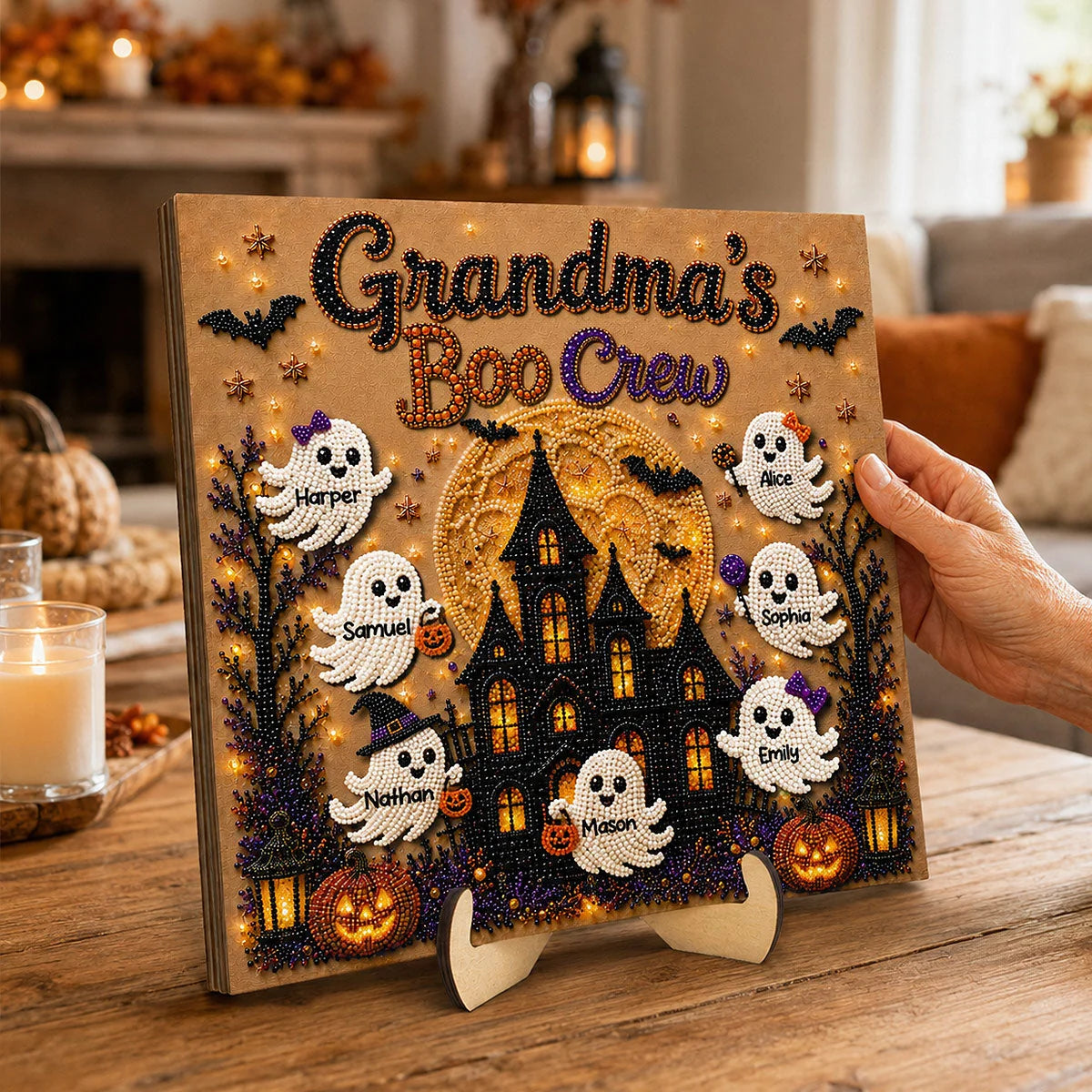 Grandma's Boo Crew Personalized Wooden Plaque - Custom Halloween Haunted House Gift for Grandma
